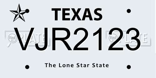 VJR2123 Texas License Plate