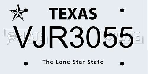 VJR3055 Texas License Plate