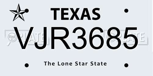 VJR3685 Texas License Plate