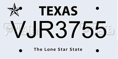 VJR3755 Texas License Plate