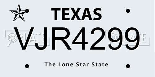 VJR4299 Texas License Plate