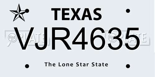 VJR4635 Texas License Plate