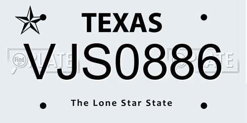 VJS0886 Texas License Plate