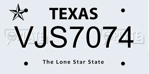 VJS7074 Texas License Plate