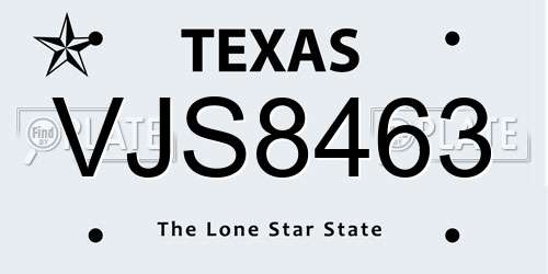 VJS8463 Texas License Plate