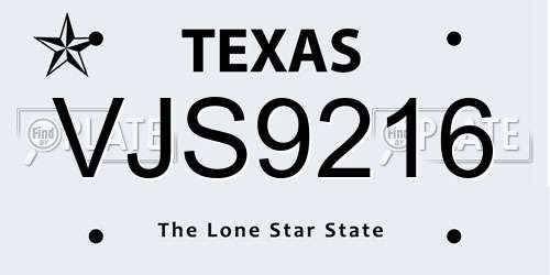 VJS9216 Texas License Plate