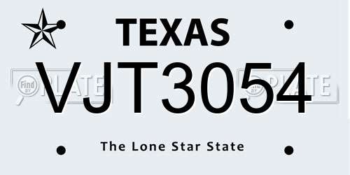 VJT3054 Texas License Plate