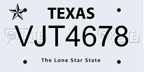 VJT4678 Texas License Plate