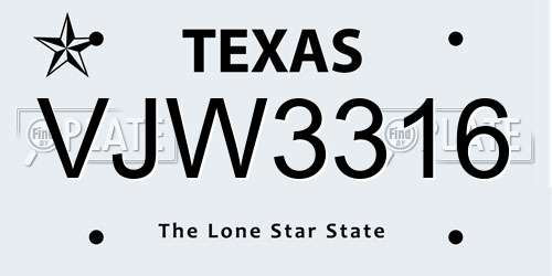 VJW3316 Texas License Plate