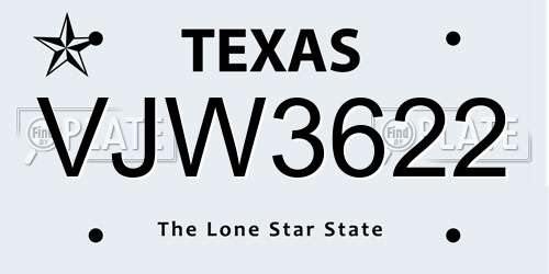 VJW3622 Texas License Plate