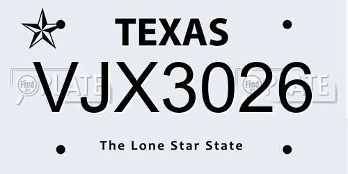 VJX3026 Texas License Plate