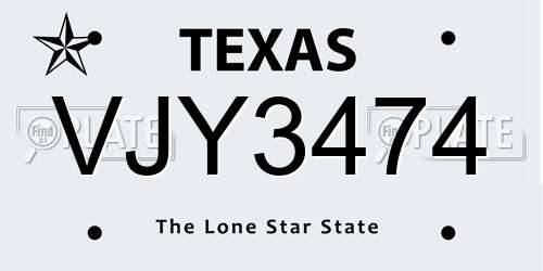 VJY3474 Texas License Plate