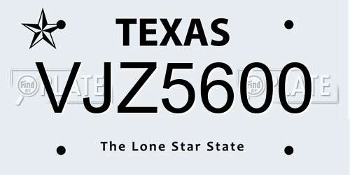 VJZ5600 Texas License Plate