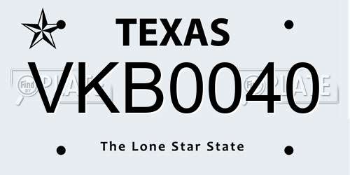 VKB0040 Texas License Plate