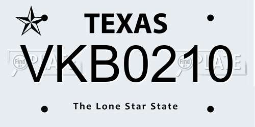 VKB0210 Texas License Plate