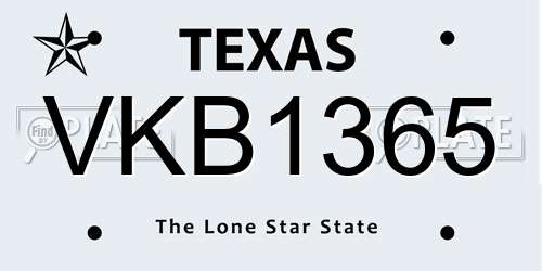 VKB1365 Texas License Plate