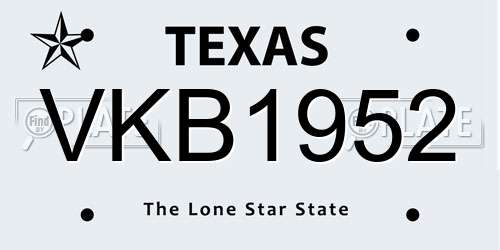 VKB1952 Texas License Plate