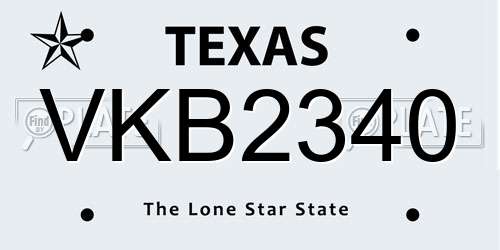 VKB2340 Texas License Plate