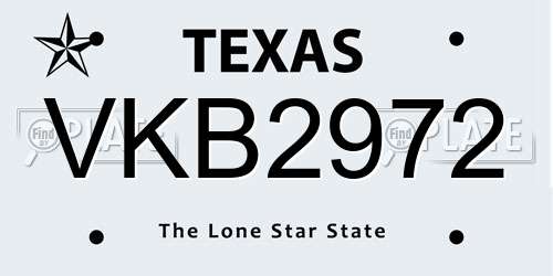 VKB2972 Texas License Plate