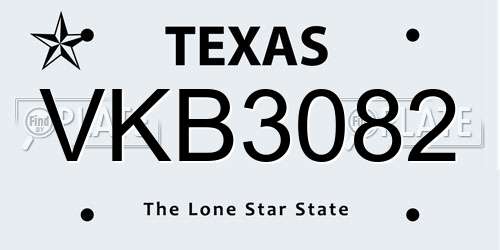 VKB3082 Texas License Plate