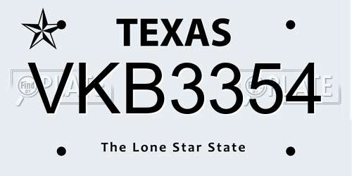 VKB3354 Texas License Plate
