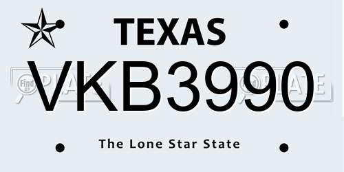 VKB3990 Texas License Plate