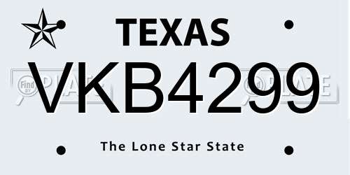 VKB4299 Texas License Plate