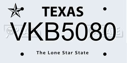 VKB5080 Texas License Plate
