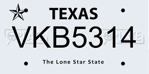 VKB5314 Texas License Plate