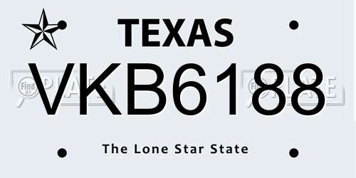 VKB6188 Texas License Plate