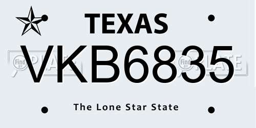 VKB6835 Texas License Plate
