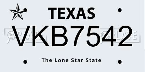 VKB7542 Texas License Plate