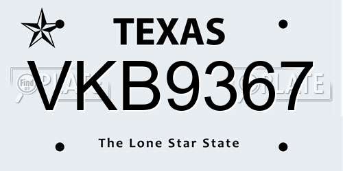 VKB9367 Texas License Plate