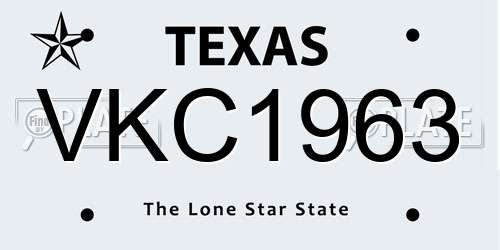 VKC1963 Texas License Plate