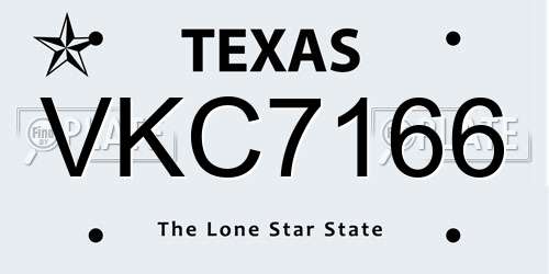 VKC7166 Texas License Plate