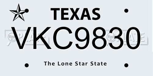 VKC9830 Texas License Plate
