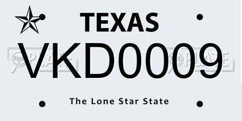 VKD0009 Texas License Plate