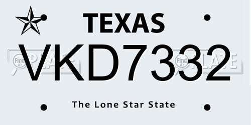 VKD7332 Texas License Plate