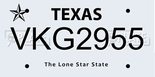 VKG2955 Texas License Plate