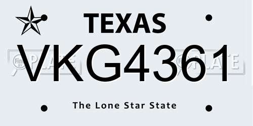 VKG4361 Texas License Plate