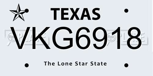 VKG6918 Texas License Plate