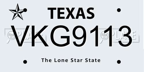 VKG9113 Texas License Plate
