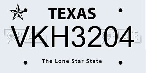 VKH3204 Texas License Plate