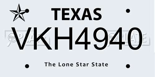 VKH4940 Texas License Plate