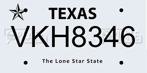 VKH8346 Texas License Plate