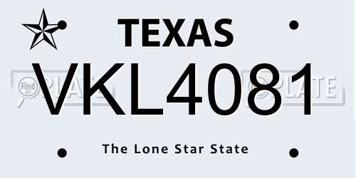 VKL4081 Texas License Plate