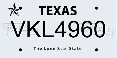 VKL4960 Texas License Plate