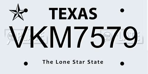 VKM7579 Texas License Plate