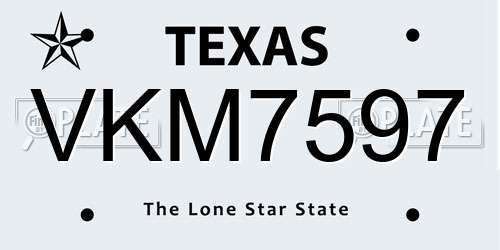 VKM7597 Texas License Plate