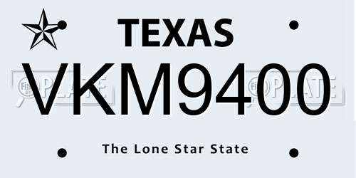 VKM9400 Texas License Plate